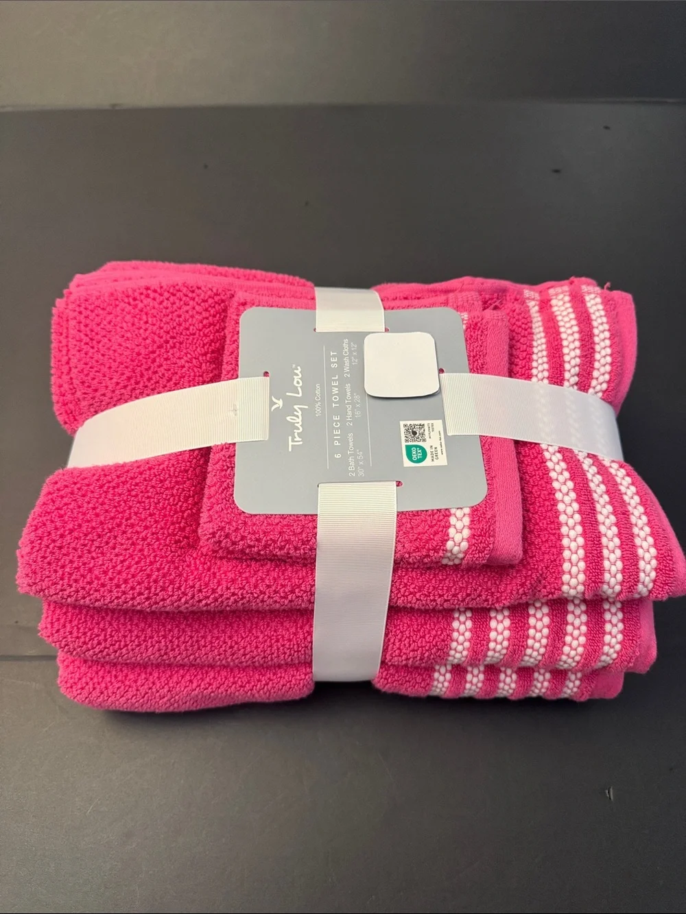 6pc TRULY LOU 100% Cotton Bath Towel Set - SnapDragon - Pink/White - Bundle